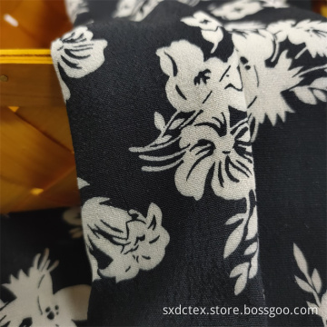 Woven Rayon Crepe Fabric Black White Floral Fabrics